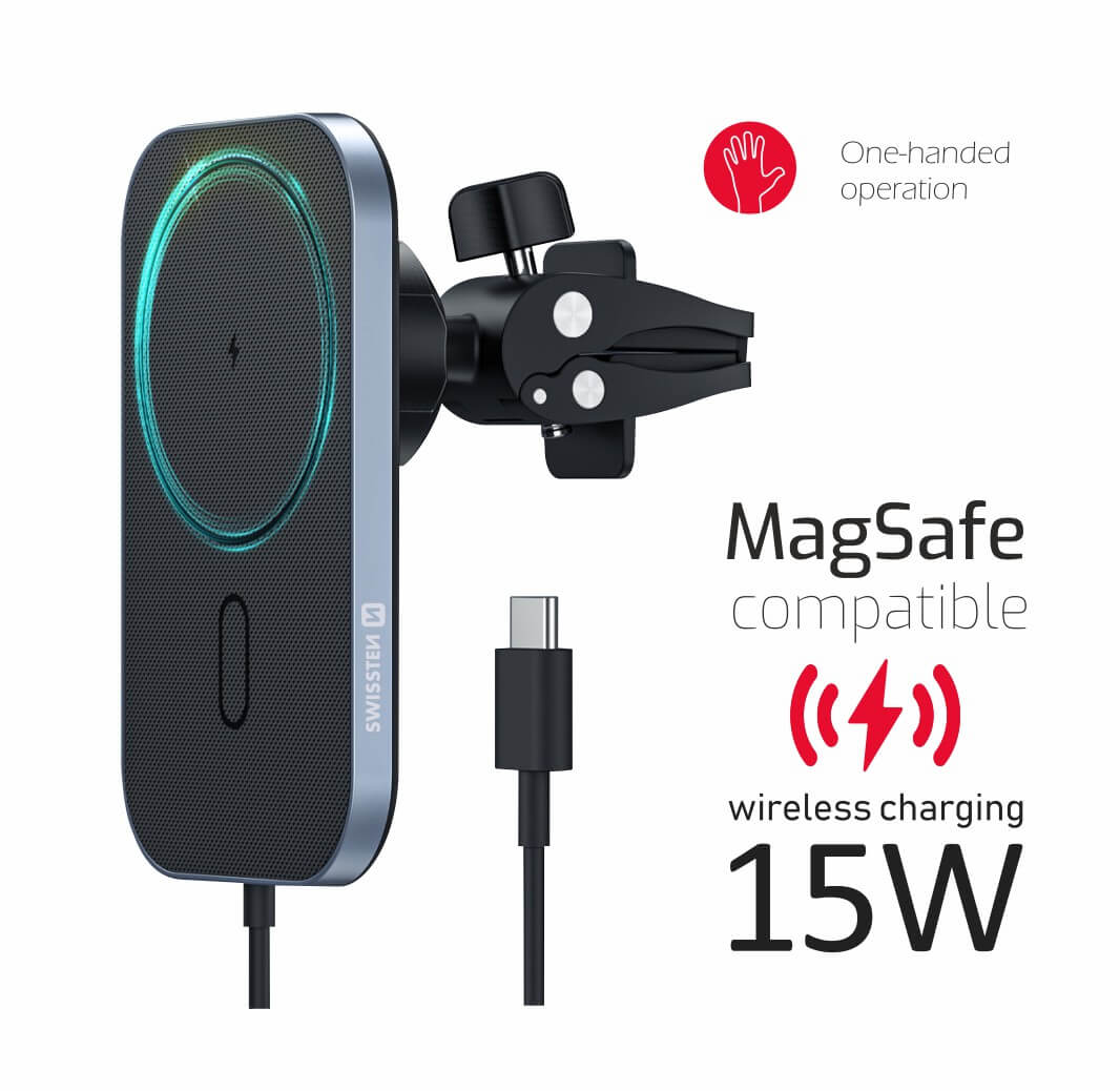 Magneticky držiak do auta Swissten s MagSafe bezdrôtovým nabíjaním 15W